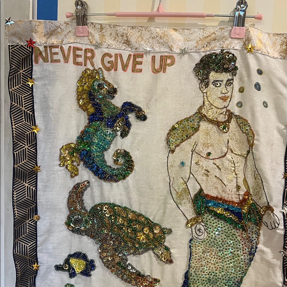 Unframed Wall home/ offices decor. Colorful Beaded MermanTapestry “20 x 23” - Picture 10 of 17